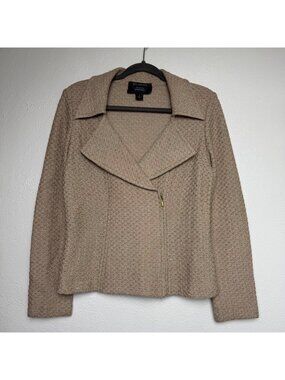 St. John For Nordstrom Gold-Toned Textured Zip-Up Jacket Womens Size 8